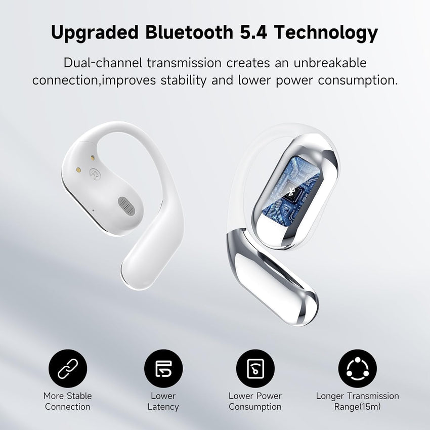 Ultra Open Ear Earbuds - Bone Conduction Headphones Wireless Bluetooth, Waterproof Deep Bass Earphones for Fitness and Running, Secure Fit for Small Ears, Sweat-Resistant for Workouts