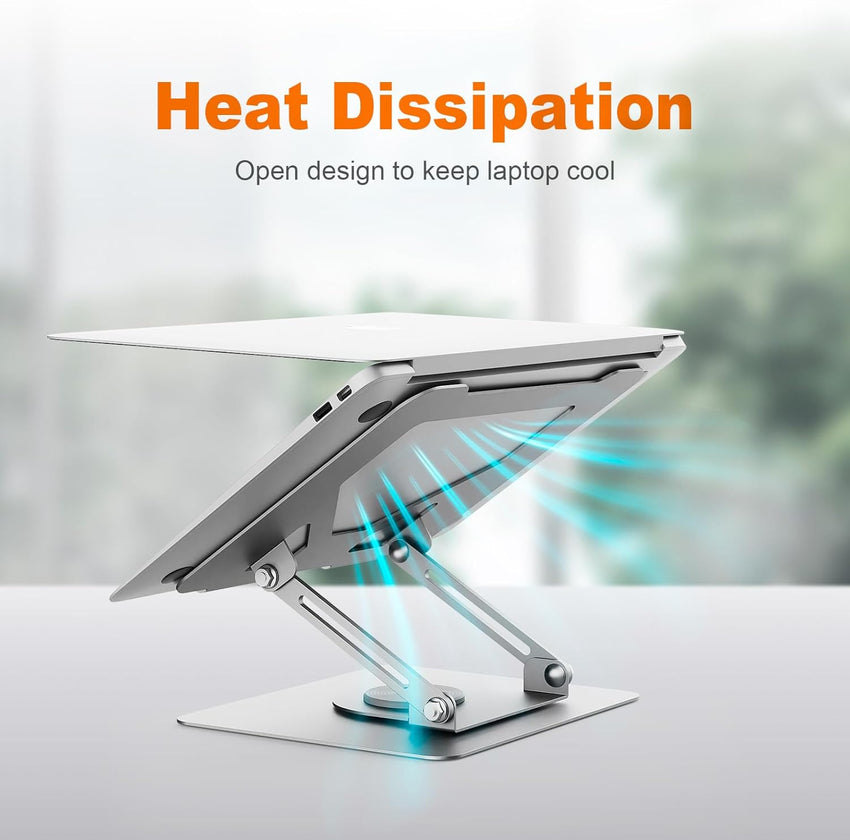 GRIFEMA Laptop Stand for Desk, Foldable Laptop Riser with 360^0 Swivel Base, Adjustable Height & Angle, Ventilated Computer Stand Compatible with MacBook Air/Pro, Dell, and 11-17" Laptops - Silver