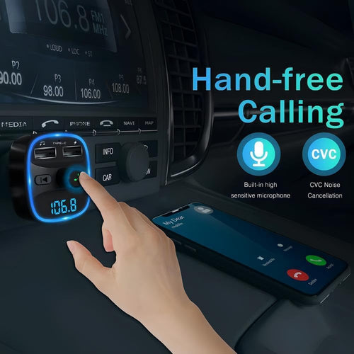 Bluetooth FM Transmitter for Car – Wireless Radio Receiver Adapter with Hands-Free Calling, Fast Charging (PD 20W, QC3.0, 2.4A USB), MP3 Player, TF Card/USB Disk Support, LED Ambient Light