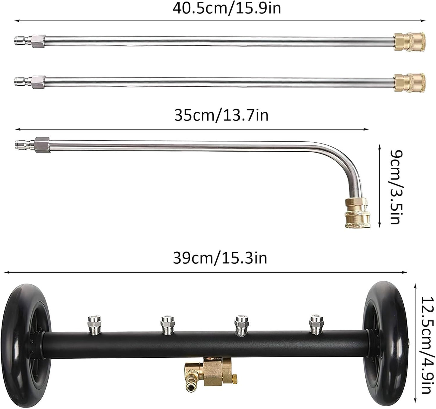 16" 2-in-1 Pressure Washer Undercarriage Cleaner Water Broom, Surface Cleaner Power Washer Attachment with 3 Extension Rods 4 Nozzles and QC Pivot Coupler, 4000 PSI 40cm