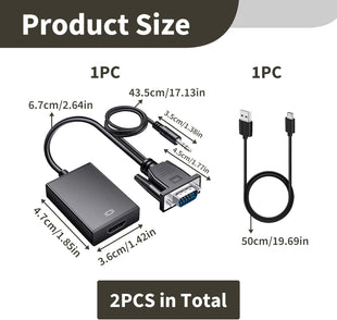 VGA to HDMI Adapter with Audio, 1080P HDMI Female to VGA Male Converter Cable - 0.5m, USB Powered for Laptop, HDTV, Monitor - Includes USB & Audio Cable, Intelligent Charging, Universal Compatibility