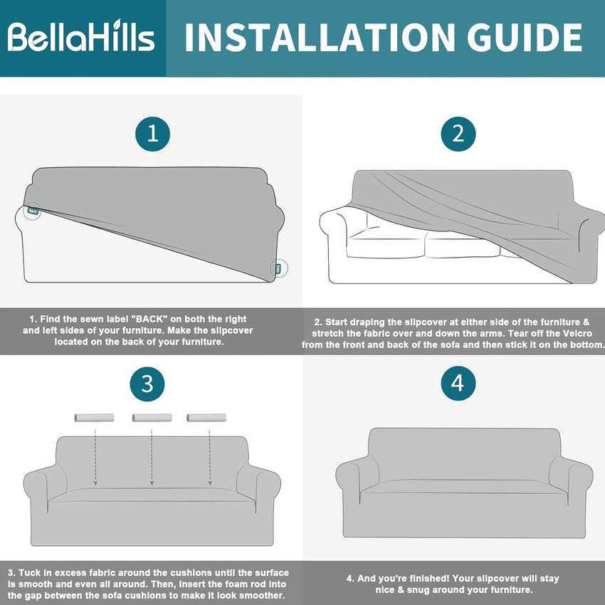 BellaHills Waterproof Sofa Cover 3 Seater High Stretch Non-Slip Protector â Stone Blue