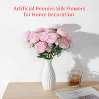 Artificial Peony Bouquet 5-Head Faux Silk Flowers 8 Bundles for Decoration