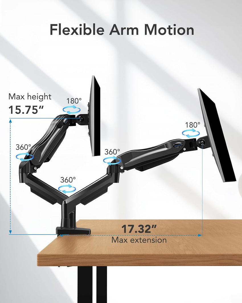 HUANUO Dual Monitor Stand for 13 to 30 Inch Screens, Dual Monitor Arm Desk Mount for Curved Flat Screens, Double Monitor Arm Support VESA 75/100 mm