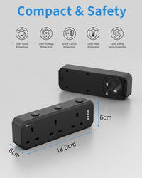 Mscien Plug Adapter, 3 Way Plug Extension Socket with Individually Switched, Multi Plug Adaptor Black Socket Extender, Wall Socket Extension for Home, Office, Dorm