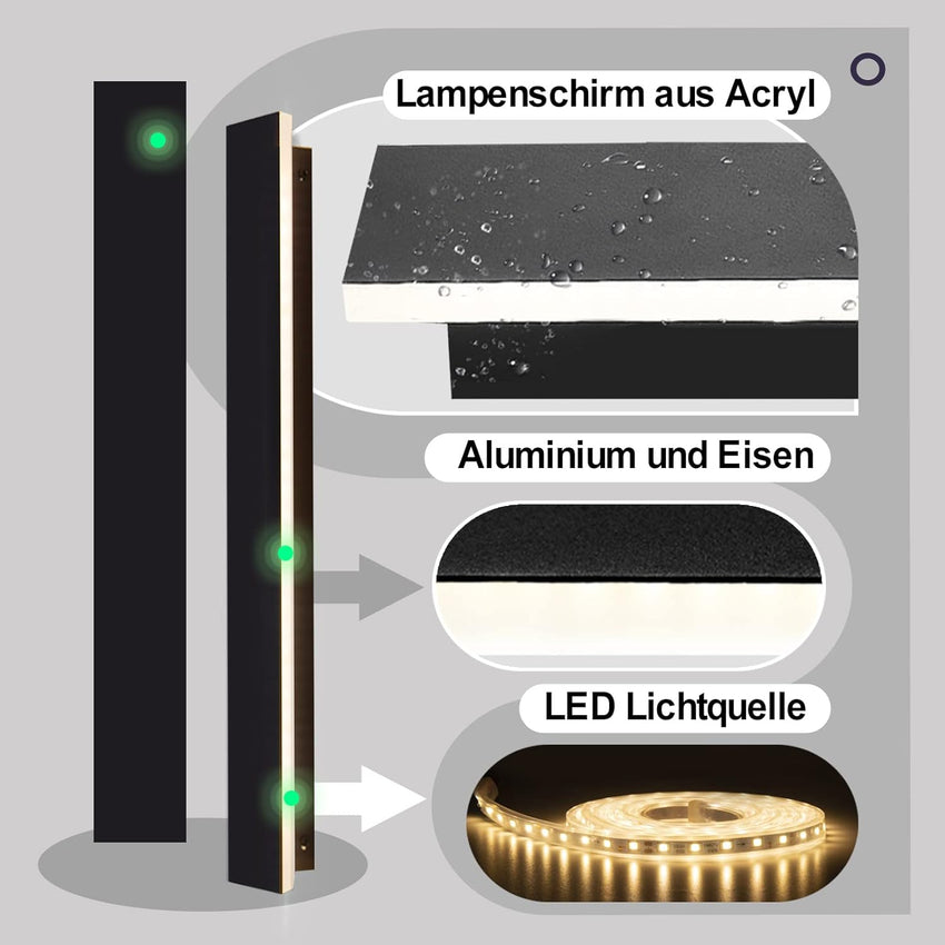 Outdoor Wall Lights LED Black Long Wall Sconce READ DESC Ip65 Waterproof Outside Lights Rectangular Wall Lighting 3000k 45W Aluminum Exterior/Indoor Wall Light For Garden Villa Porch Terraces Garage,125cm*1
