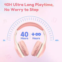EarFun K2 Kids Bluetooth Headphones for School, Kids Headphones with Mic | Volume Limited, 40H Playtime, Built-in Mic, Stereo Sound, Foldable Over-Ear Headphone for Kids/Toddler/Travel/Tablet, Pink