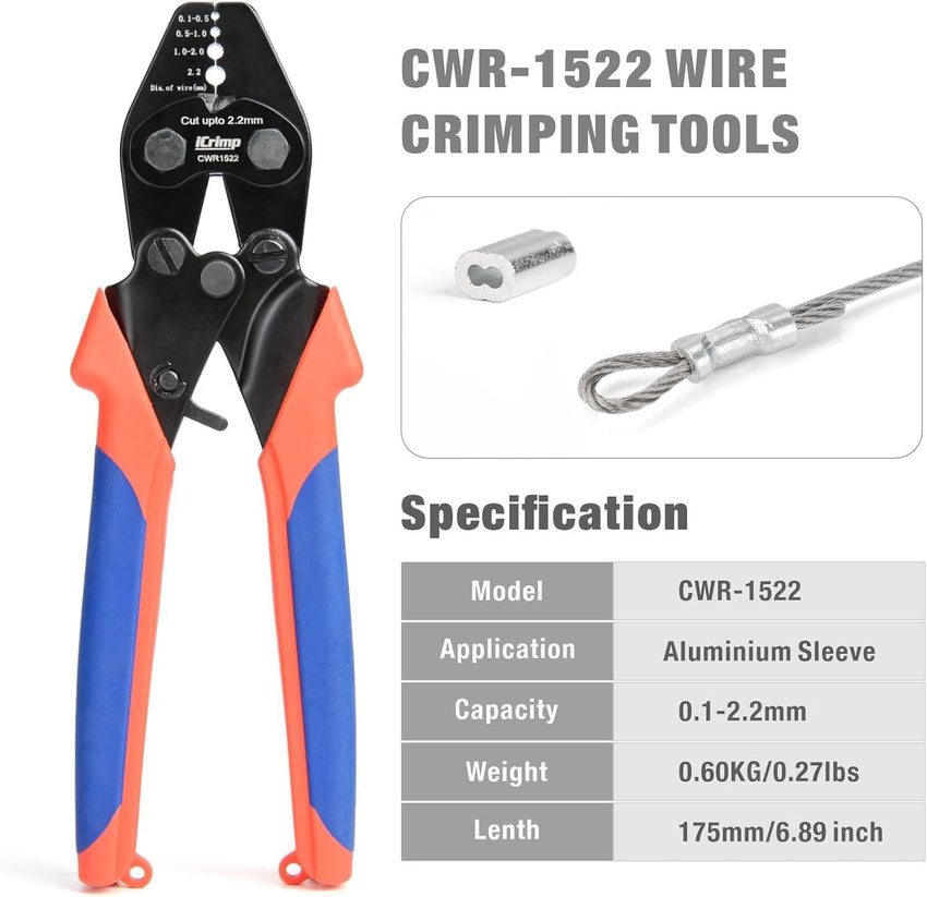 Wire Rope Crimper Built-in Cutter 0.1-2.2mm