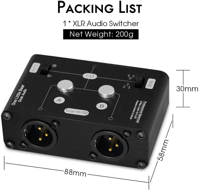 Mini 2 Way HiFi Stereo Audio XLR A/B Passive Switcher Box & Mixer Sound Splitter (1-IN-2-OUT)