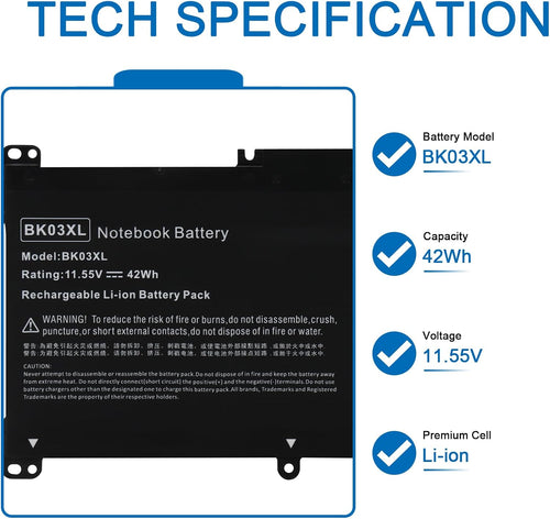 BK03XL HSTNN-LB7S UB7G Battery for HP Pavilion X360 14-BA 14M-BA Series 14-BA253CL 14M-BA114DX 14M-BA011DX 14-BA1XX 14-BA2XX 14-BA153CL 14-BA125CL 14M-BA013DX 14-BA175NR 14M-BA1XX 14M-BA0XX 916811-855