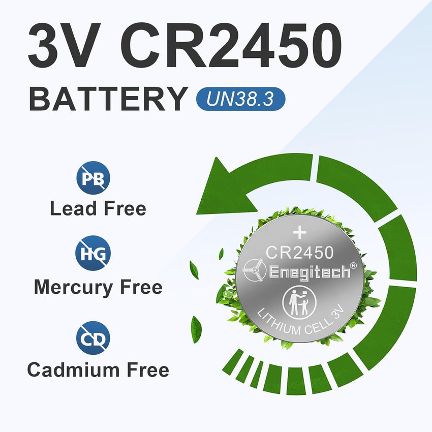 Enegitech CR2450 Lithium Coin Batteries Button 2450 3V for Use in Key Fobs, Scales, and Temperature Sensors, Hygrometers, Remote Controls, Electronic Scales, Digital Clocks, Smart Meters (6 Pack)