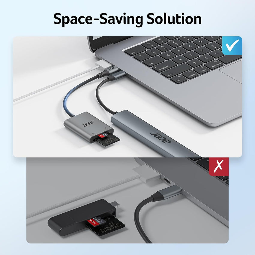 Acer USB-C SD Card Reader, High Speed Type-C Micro SD Card Adapter, USBC External Memory Card Reader SDXC, Micro SDXC Card, Compatible with MacBook Pro/Air, Acer Laptop, iPhone 16, Camera, and More
