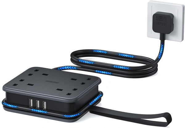 NTONPOWER 4 Way Extension Lead with USB Slots 3250W 13A 1.6M for Home | 4 Way Extension Lead,3 USB-A Ports,Wall Mounted ,Multi Plug
