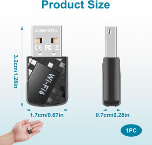 Mini WiFi 6 Dongle USB Bluetooth Adapter Dual Band 286Mbps & 600Mbps â Black