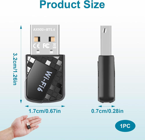 Mini WiFi 6 Dongle USB Bluetooth Adapter Dual Band 286Mbps & 600Mbps â Black