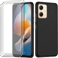 [4 in 1] Case Compatible with Redmi Note 12 5G Cover with 3 Pack Tempered Glass Screen Protector for Redmi Note 12 5G, Slim Fit Soft TPU Shockproof Anti-Scratch Phone Case Cover - Black