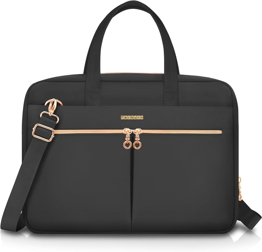 Ferkurn Laptop Bag Case 17 17.3 inch for Women Men, Messenger Briefcase Compatible with Alienware Nitro 5 XPS 17 ThinkPad Legion 5 Inspiron HP Pavilion Asus Acer, Slim Strap Computer Bag, Black