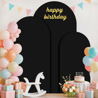 3-Piece Metal Arch Backdrop Stands with Gold Frames & Black Covers 6ft/5ft/4ft Black 3pcs
