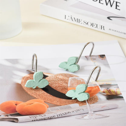 12Pcs Shower Curtain Hooks Green Leaves Decorative Rings â Multi