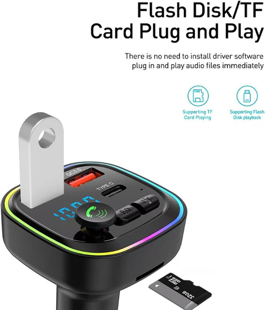 Car Bluetooth Transmitter,5.3 FM Bluetooth Car Adapter,PD 20W & QC 3.0 Fast Charging,FM Bluetooth Transmitter Car Dual Usb+1 Type-C,Hands Free Calling FM Transmitter Bluetooth Car,Supports USB/TF/SD