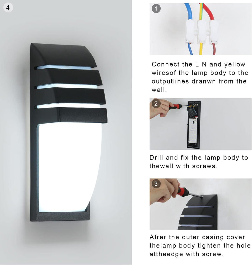 Outdoor Wall Light 12W Waterproof Aluminium Sconce 6500K Cool White â Black