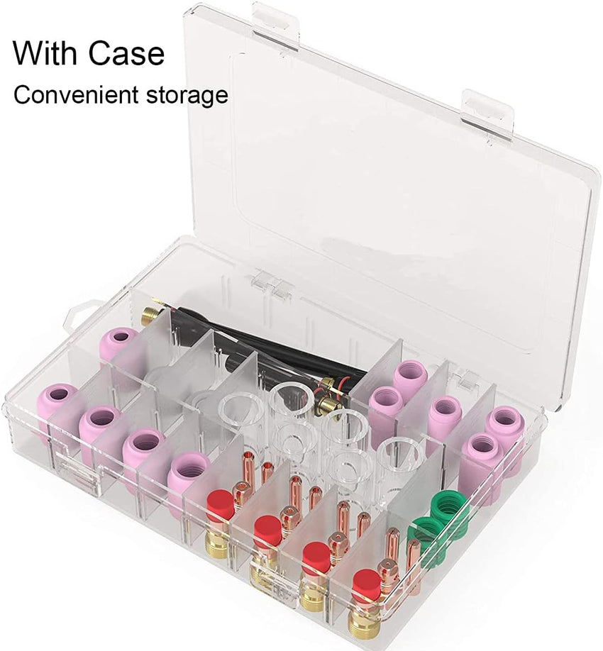 TIG Welding Gas Lens Kit #12 61pcs for WP-17/18/26 with Glass Cups & Accessories #12