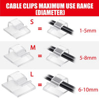 Maitys 60 Pcs Adhesive Cable Wire Clips Outdoor, Christmas Light Clips Cable Management Cord Holder Organizer for Fairy String Light Under Desk, Wall, Car, TV PC Ethernet(Medium,Clear)