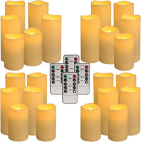 Set of 24 Flameless LED Candles Waterproof Outdoor with 4 Remotes & Timer 4"/5"/6" â White