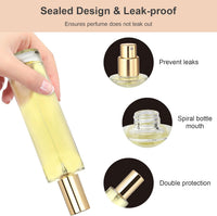 Omsscun 3Pcs Glass Perfume Spray Bottle 100ml, Empty Glass Perfume Atomiser, Small Clear Portable Perfume Refill Bottles for Travel, Holiday, Gifts (Gold, Silver and Black Caps)