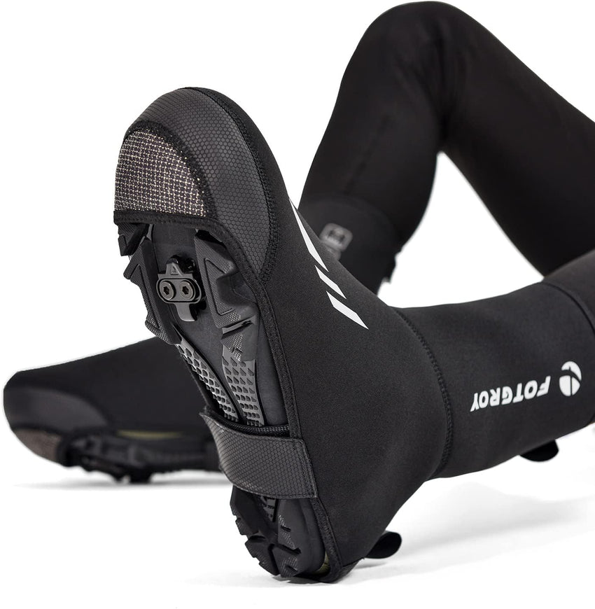 Cycling Shoe Covers Winter Thermal Warm Waterproof Overshoes for Mens Womens Road Bike MTB Booties Black M