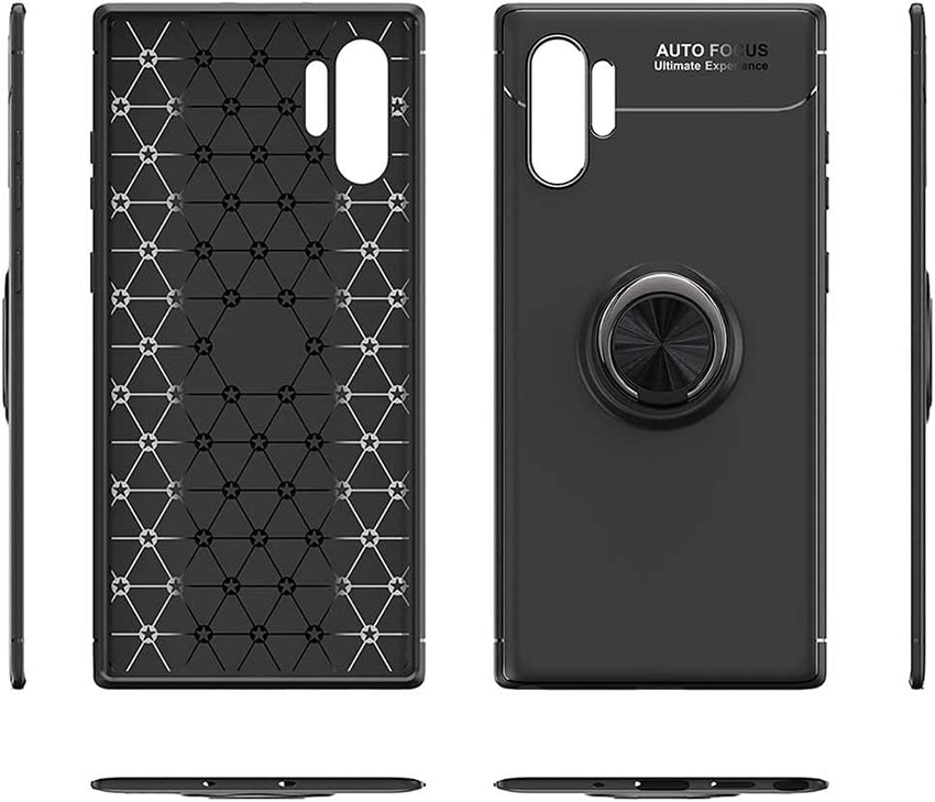 Phone Case for Samsung Galaxy Note 10 pro and Tempered Glass Screen Protector Cover With Stand Ring Holder Kickstand Accessories Heavy Duty Rugged Protective Shockproof Hard Bumper Black