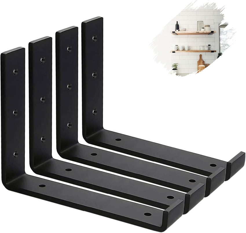 MLOQI 4 Pack Shelf Brackets Heavy Duty, 5mm Thick Shelf Supports with Lip for Shelves 9 inch