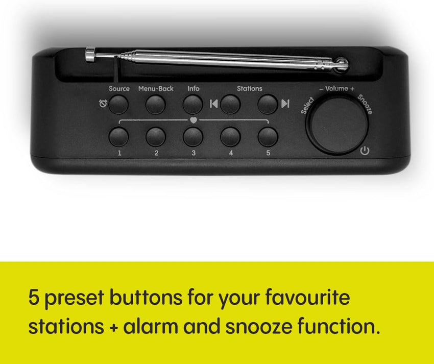 Pure Elan One2 portable DAB+/FM radio with Bluetooth 5.1 (LCD display, 10 preset buttons, can run with 4xAA batteries) Charcoal Black