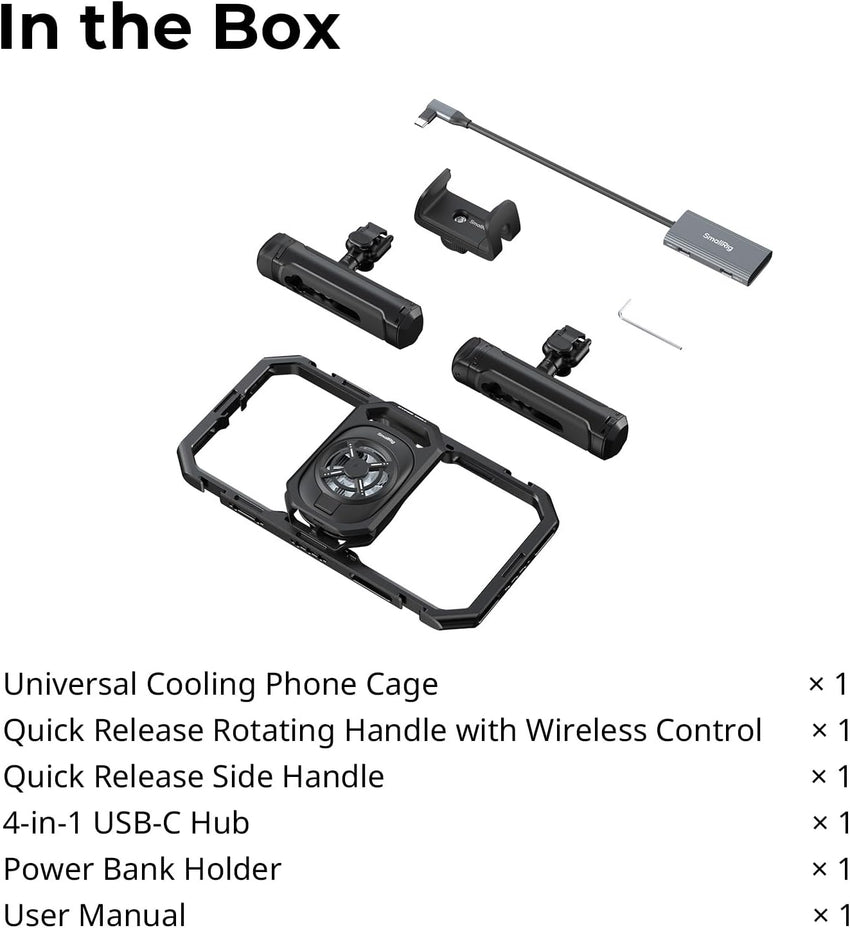 SMALLRIG Phone Cage Kit Dual Handle 15W Active Cooler 4âinâ1 USBâC Hub Power Bank Holder â Universal