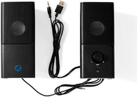 Nedis 18W 2.0 Gaming Speakers for PC & Laptop, USB & 3.5mm, Compact Stereo Sound with Volume Control - Black