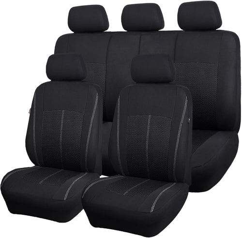 Flying Banner Black Jacquard Car Seat Covers Full Set Airbag Compatible Auto Protector Rear Bench Back Split