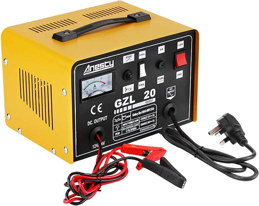 Car Battery Charger, 12V/24V 20A 20Amp Heavy Duty Battery Charger, Ideal for Various Vehicle Cars Vans Tractors Lead-acid Batteries