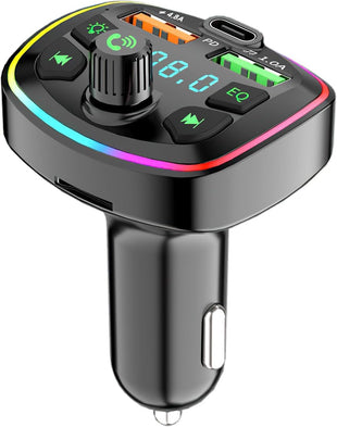 Bluetooth Fm Transmitter Car Adapter Wireless Blue Tooth 5.0 Car Radio Music Calling Adaptor with 2 Usb Ports 1 Type C Port Bass Lossless stereo Sound Fast Charger 5v/4.8a 1a Support Tf Card & Disk