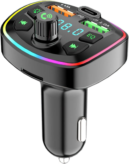 Bluetooth Fm Transmitter Car Adapter Wireless Blue Tooth 5.0 Car Radio Music Calling Adaptor with 2 Usb Ports 1 Type C Port Bass Lossless stereo Sound Fast Charger 5v/4.8a 1a Support Tf Card & Disk