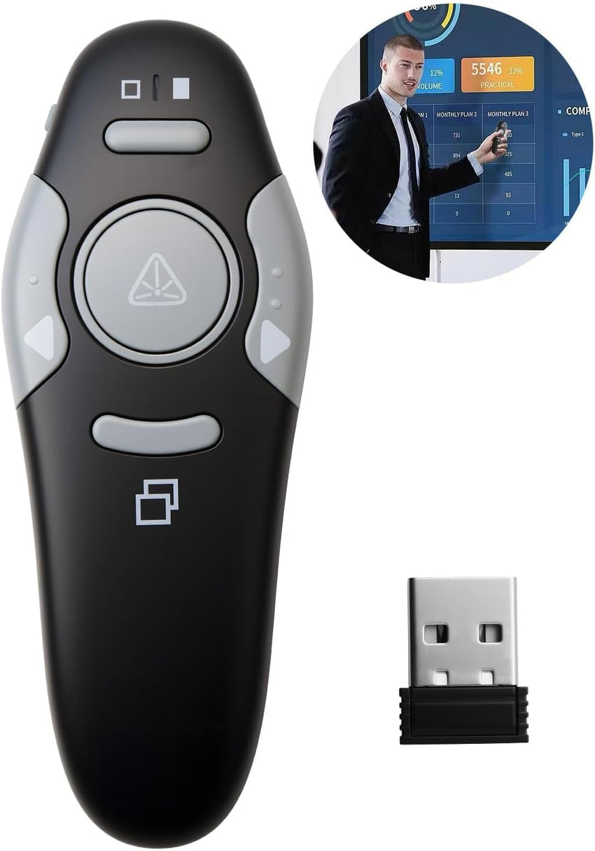 Presentation Clicker Pointer incl batteryWireless 328FT Presenter Remote USB PPT Clicker 2.4GHz Pointer Teacher Accessories for PowerPoint Slide Advancer for Keynote/PPT/Mac/PC/Classrooms Back to school Black