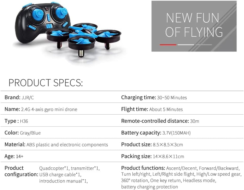 Mini Drone 360Â° Flip & Roll One-Button Return Home Lightweight Indoor â Blue