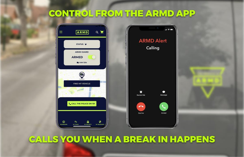 ARMD Guard, Smart Van Alarm and Tracker, Wire Free Motion Detector calls Mobile Phone, Real-time GPS Locator, Fleet View, easy Set-up, SIM Card and Data Included
