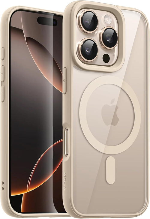 JETech Magnetic Case for iPhone 16 Pro Max 6.9-Inch Compatible with MagSafe, Shockproof Phone Bumper Cover, Solid Color Matte TPU Frame, Anti-Scratch Clear Back (Desert Titanium)