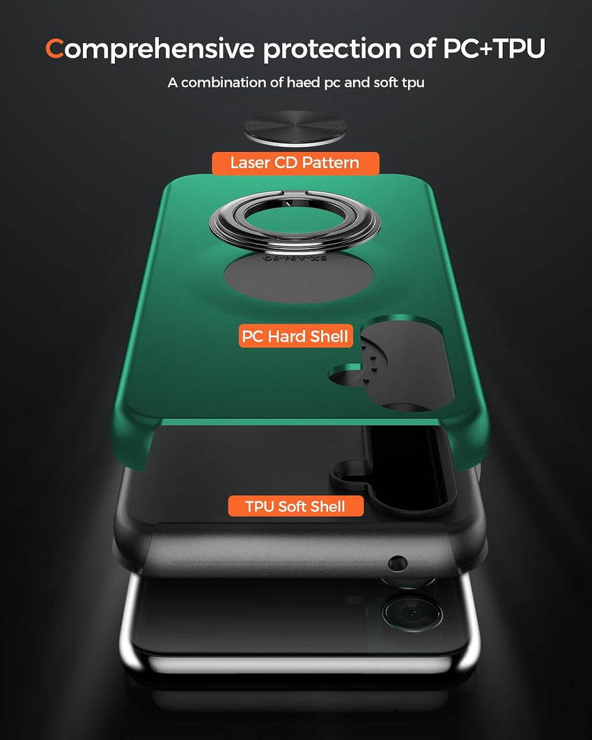 KRAFTCARE for Samsung S23 FE Case with Kickstand Ring, Upgrade Shockproof and Anti Scratch 360^0 Magnetic Ring Holder Stand Protective Phone Case Cover for Samsung Galaxy S23 FE - Dark Green