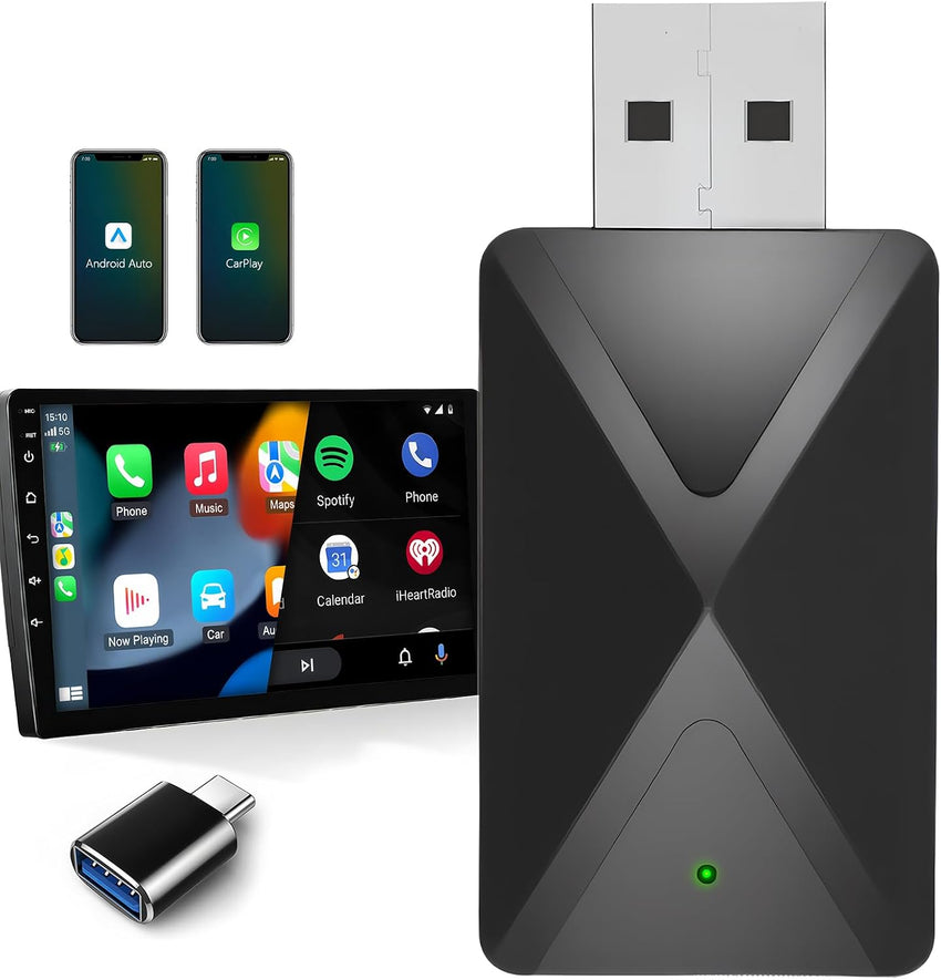Wireless CarPlay Adapter for iPhone and Android Auto Adapter, 2-in-1 2025 New Upgraded Bluetooth Car Play Dongle Convert Factory Wired to Wireless for car Built-in Wired carplay/Android auto