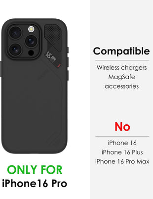 Aulumu A16 Vegan Leather Cooling for iPhone 16 Pro Case | with Cooling Fins | Luxury Comfort | Compatible with MagSafe - Black