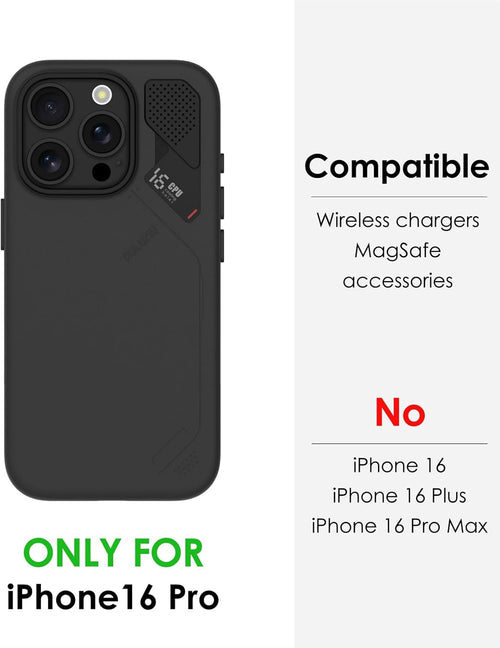 Aulumu A16 Vegan Leather Cooling for iPhone 16 Pro Case | with Cooling Fins | Luxury Comfort | Compatible with MagSafe - Black