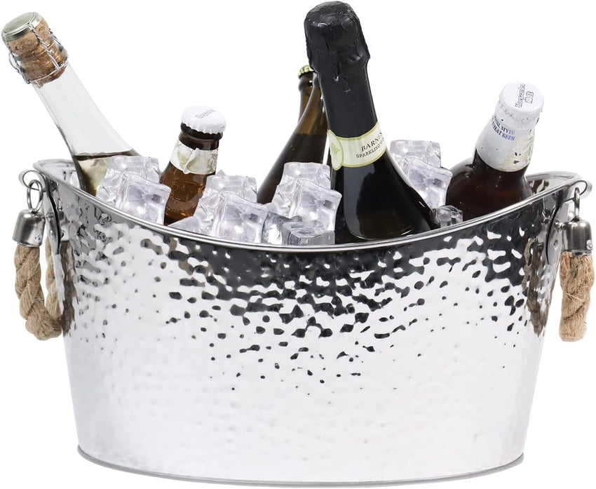 8L Stainless Steel Ice Bucket Champagne Bucket with Hemp Rope Handles Large 8L