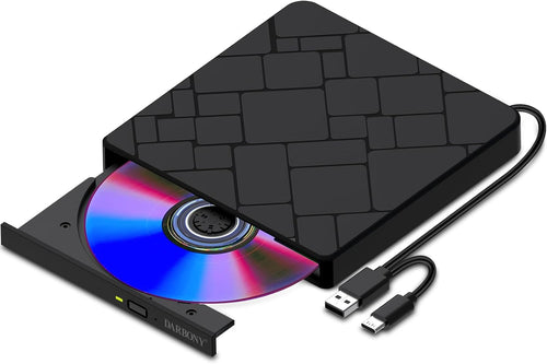 External CD DVD Drive for Laptop USB 3.0 Type-C Slim Portable Player CD DVD RW Writer Reader Burner, Low Noise Optical External Disk Drive for Desktop, PC, Mac OS,Windows 11/10/8/7/XP/2003/Vista/Linux