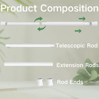 1PC Extendable Curtain Tension Pole No Drill Telescopic Shower Curtain Pole Adjustable Shower Curtain Rail for Eyelet Curtains, Bathroom, Bedroom (170-260CM/67-103Inc, White)